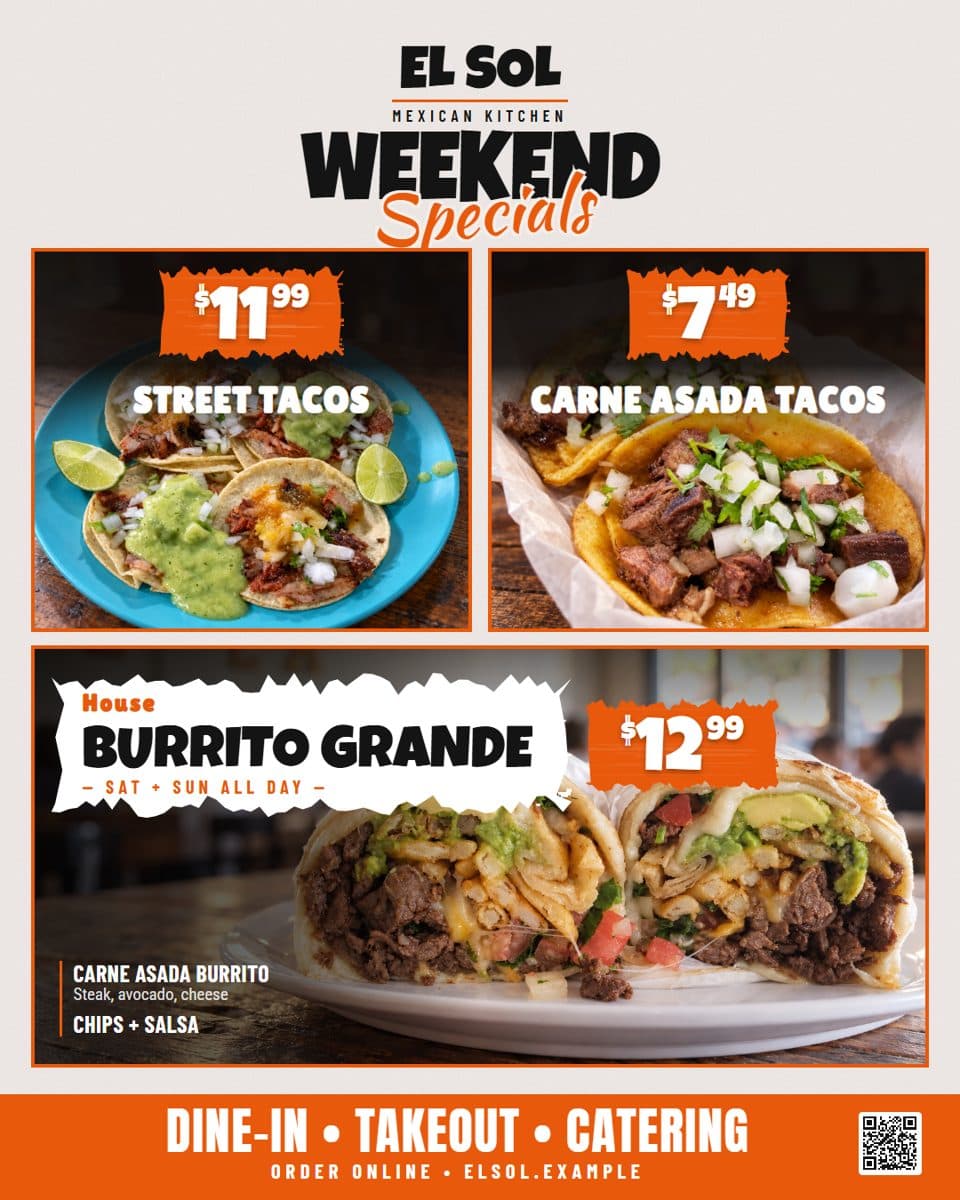A finished promotion post for a made-up taqueria